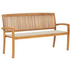 Banc de jardin empilable et coussin 159 cm Bois de teck massif 14