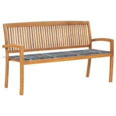 Banc de jardin empilable et coussin 159 cm Bois de teck massif 21