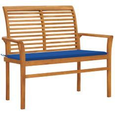 Banc de jardin et coussin bleu royal 112 cm Bois de teck massif