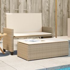 Banc de jardin et coussins et repose-pied beige résine tressée