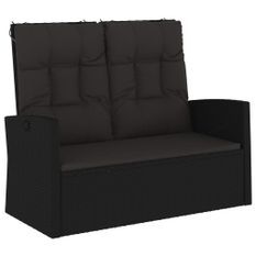 Banc de jardin inclinable et coussins noir 118cm résine tressée