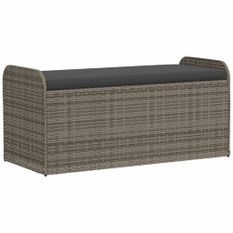 Banc de rangement avec coussin gris 115x51x52 cm résine tressée