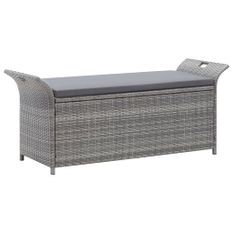 Banc de rangement avec coussin Gris 138 cm Résine tressée
