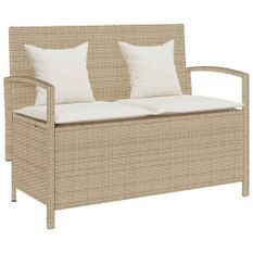 Banc de rangement de jardin avec coussin beige résine tressée