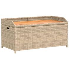 Banc de rangement mélange beige résine tressée et bois d'acacia