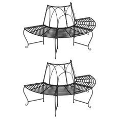 Banc demi-circulaire tour d'arbre lot de 2 Ø159 cm Noir Acier