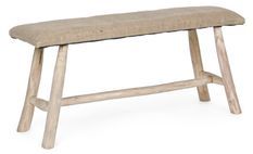 Banc en bois teck et tissu jute naturel Saka L 100 cm