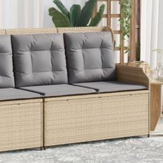 Banc inclinable de jardin avec coussins beige résine tressée