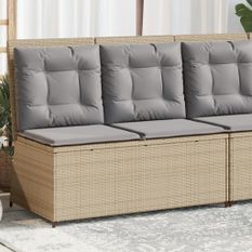 Banc inclinable de jardin avec coussins beige résine tressée