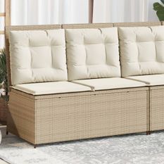 Banc inclinable de jardin avec coussins beige résine tressée