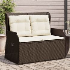 Banc inclinable de jardin avec coussins marron résine tressée