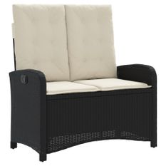 Banc inclinable de jardin avec coussins noir résine tressée