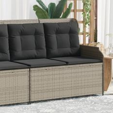 Banc inclinable de jardin et coussins gris clair résine tressée