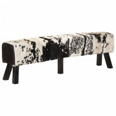 Banc noir et blanc 160x28x50 cm cuir de chèvre véritable