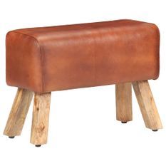 Banc saut de cheval 58cm Marron Cuir véritable et bois manguier