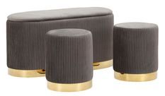 Banc Shopy gris avec rangement et 2 tabourets