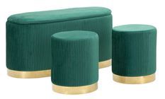 Banc Shopy vert avec rangement et 2 tabourets