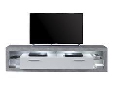 Banc TV lumineux blanc brillant et gris Roska 200 cm