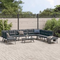 Bancs de jardin avec coussins lot de 6 acier enduit de poudre