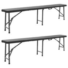 Bancs de jardin pliables 2 pcs 180 cm PEHD Noir 2