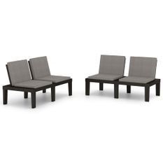 Bancs de salon de jardin avec coussins 2 pcs Plastique Gris