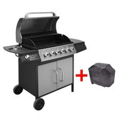 Barbecue à gaz 6 + 1 zone de cuisson Noir et argenté