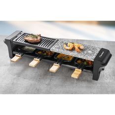 Bestron Appareil a raclette pour 4 personnes, barbecue de table électrique avec 4 poelons, 4 spatules en bois et 4 soucoupes, Noir