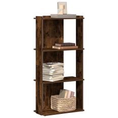 Bibliothèque 3 niveaux chêne fumé 60x30x120cm bois d'ingénierie