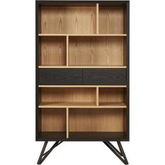 Bibliothèque 4 niveaux bois massif clair et noir pieds métal noir Moritz 100 cm
