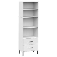 Bibliothèque à 2 tiroirs Blanc 60x35x180 cm Bois massif OSLO