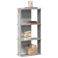 Bibliothèque à 3 niveaux gris béton 60x30x120cm bois ingénierie