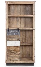 Bibliothèque en bois de manguier 4 niveaux 1 porte Ely L 71 cm