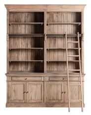 Bibliothèque en bois massif VANKER – Design colonial authentique avec échelle intégrée