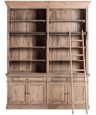 Bibliothèque en bois massif VANKER – Design colonial authentique avec échelle intégrée