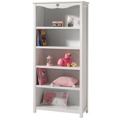 Bibliothèque enfant AMORI – Blanc laqué, esprit romantique & 5 compartiments