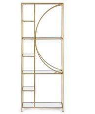 Bibliothèque haute LEBO – Acier doré & 3 étagères en verre
