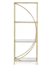 Bibliothèque haute LEBO – Acier doré & étagères en verre, 3 niveaux