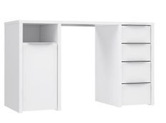 Bureau 1 porte 4 tiroirs - Décor papier blanc - L 125 x P 50 x H 75 cm