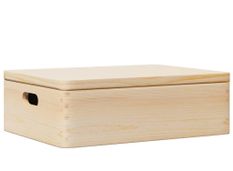 Boîte de rangement RIKO en bois de pin massif – 10 L avec couvercle et poignées