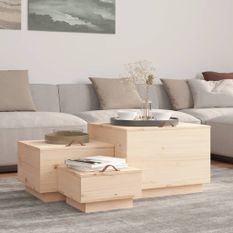 Boîtes de rangement avec couvercles 3 pcs Bois massif de pin