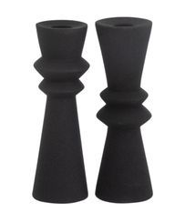 Bougeoir moderne aluminium noir assortiment de 2 Lio H 18 cm