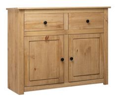 Buffet 2 portes 2 tiroirs en bois de pin massif Autika 93 cm – Élégance rustique et praticité