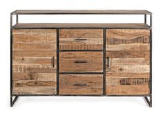 Buffet 2 portes 3 tiroirs bois d'acacia clair et acier vieilli Kadone 150 cm