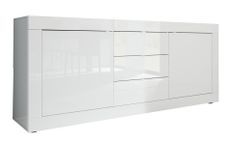 Buffet 2 portes 3 tiroirs bois laqué blanc brillant Assic L 210 cm