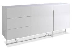 Buffet 2 portes 3 tiroirs bois laqué et pieds acier inoxydable Drezia