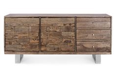 Buffet 2 portes 3 tiroirs SAVY 160 cm - Bois massif & pieds acier chromé