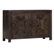 Buffet 2 portes manguier massif foncé sculpté Pinkie