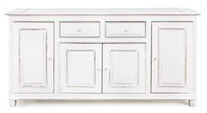 Buffet 2 tiroirs 4 portes en bois de manguier blanc patiné Kolita 180 cm