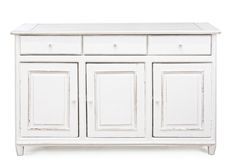 Buffet 3 portes 3 tiroirs KOLITA 150 cm – Bois massif blanc patiné