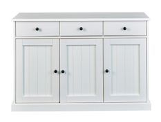 Buffet 3 portes 3 tiroirs pin massif vernis blanc Campanou 131 cm